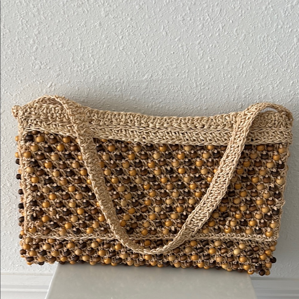 Raffia Straw Beaded Shoulder Bag